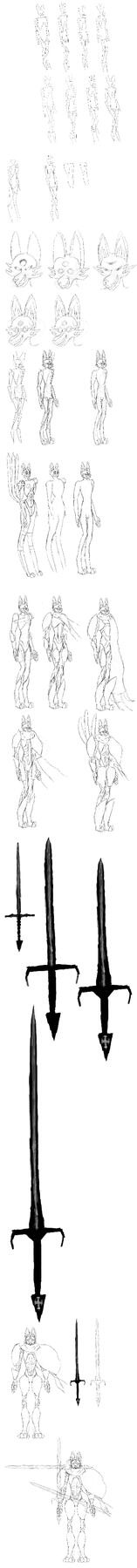 Iterative concept sketching of a character named Tri.